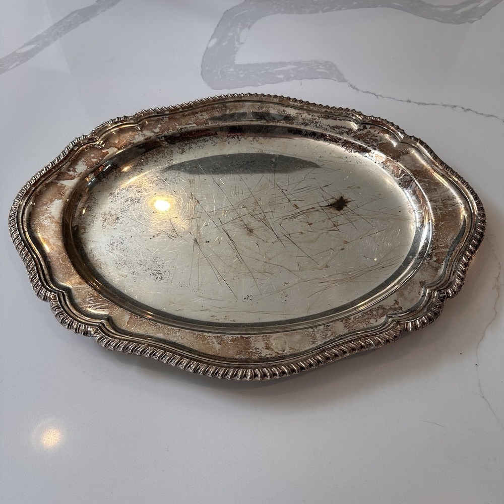 Large 17x13 Vintage FB Rogers Silver Plated Oval Serving Tray Scalloped Platter